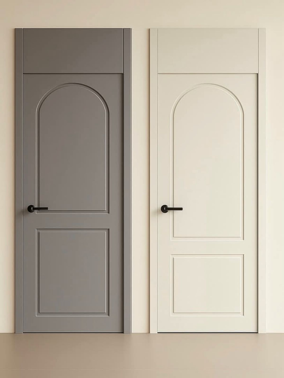 Arched classic panel doors gray and cream