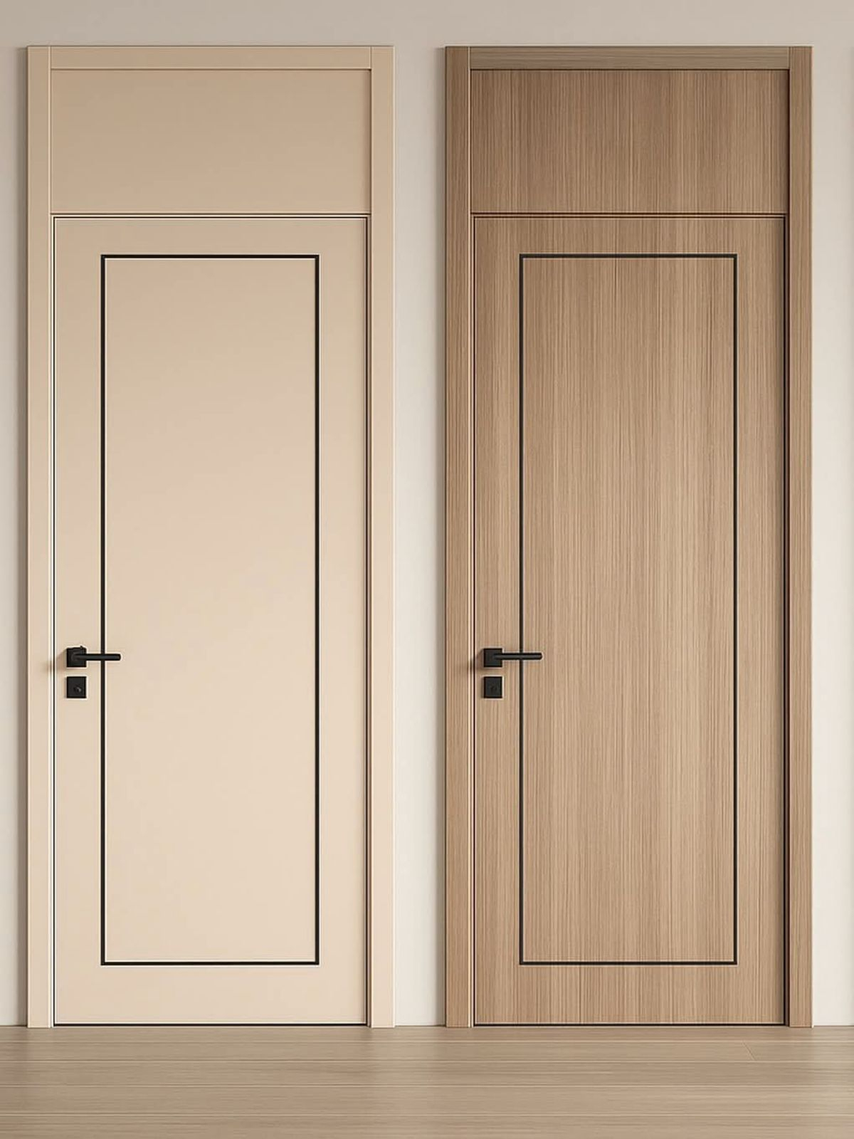 Classic wooden doors with transom panel