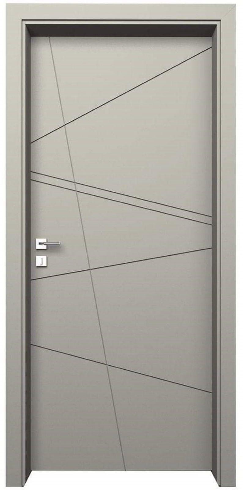 Modern gray door with diagonal groove lines