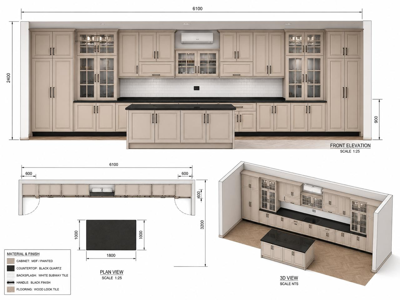 3D kitchen design by Khat Al Barq — planning phase